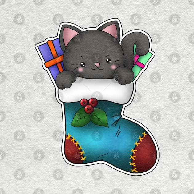 Kitty christmas stocking by Drawers of Drawing